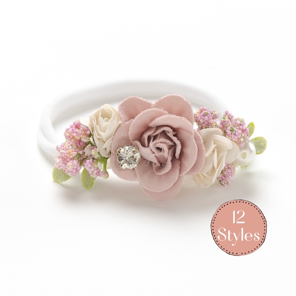 Blush Baby Headband, Flower Girl Headbands, Newborn Bow Headband, Baby Girl Flower Crown, Toddler Ha2ir Clips, Pink Baby Bows,22 Photo Prop