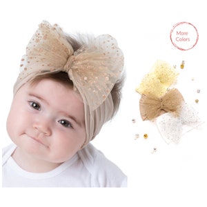 TULLE Big Bow Headbands, One Size Fits all, Newborn, Toddlers and Girls, Bows on Nylon Headband, aby Headband, Baby Girl Big Hair Wraps IDA