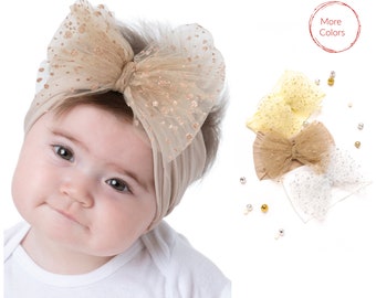 TULLE Big Bow Headbands, One Size Fits all, Newborn, Toddlers and Girls, Bows on Nylon Headband, aby Headband, Baby Girl Big Hair Wraps IDA
