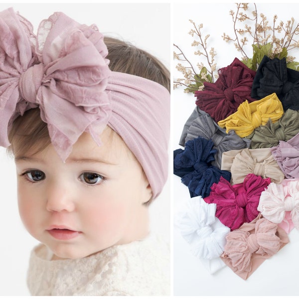 Big RUFFLE Bow Headband, Baby Girl Headwrap, Baby Turban, Baby Head Wraps, Newborn Bow Headband, Bow Toddler Headbands, Baby Girl Headbands