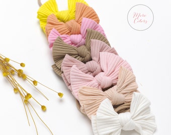 Ribbed Baby Bow Headband, Newborn Hair Clip, Stretchy Nylon
