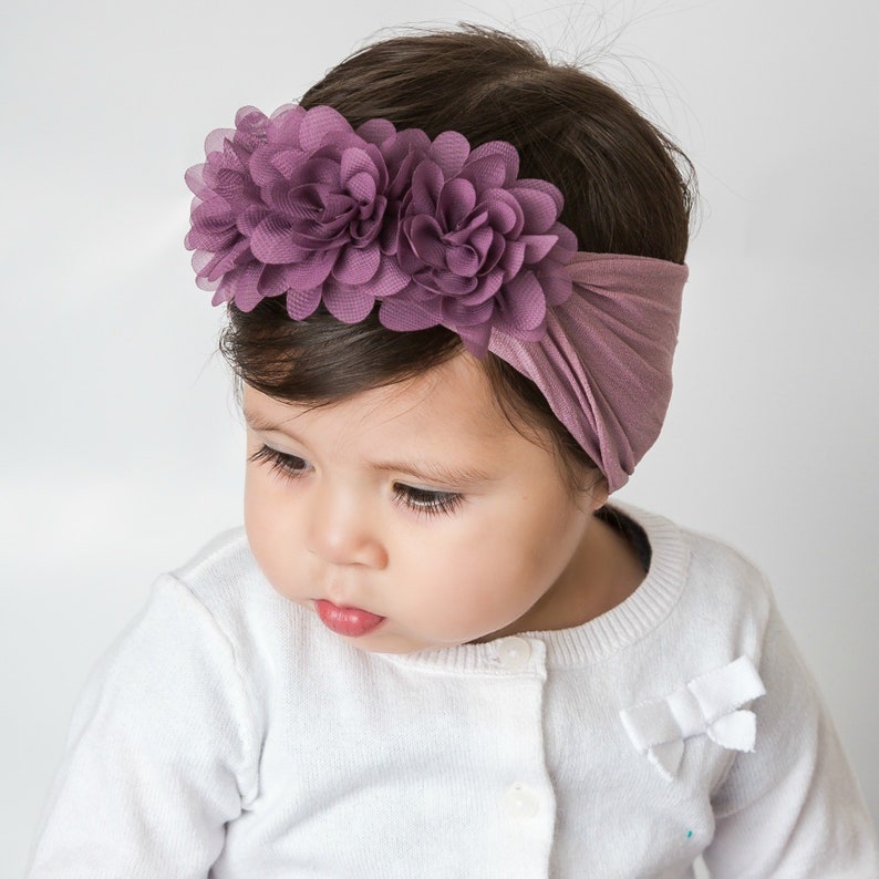 Nylon Baby headband Nylon baby headbands Pink FLOWER TRIO Etsy