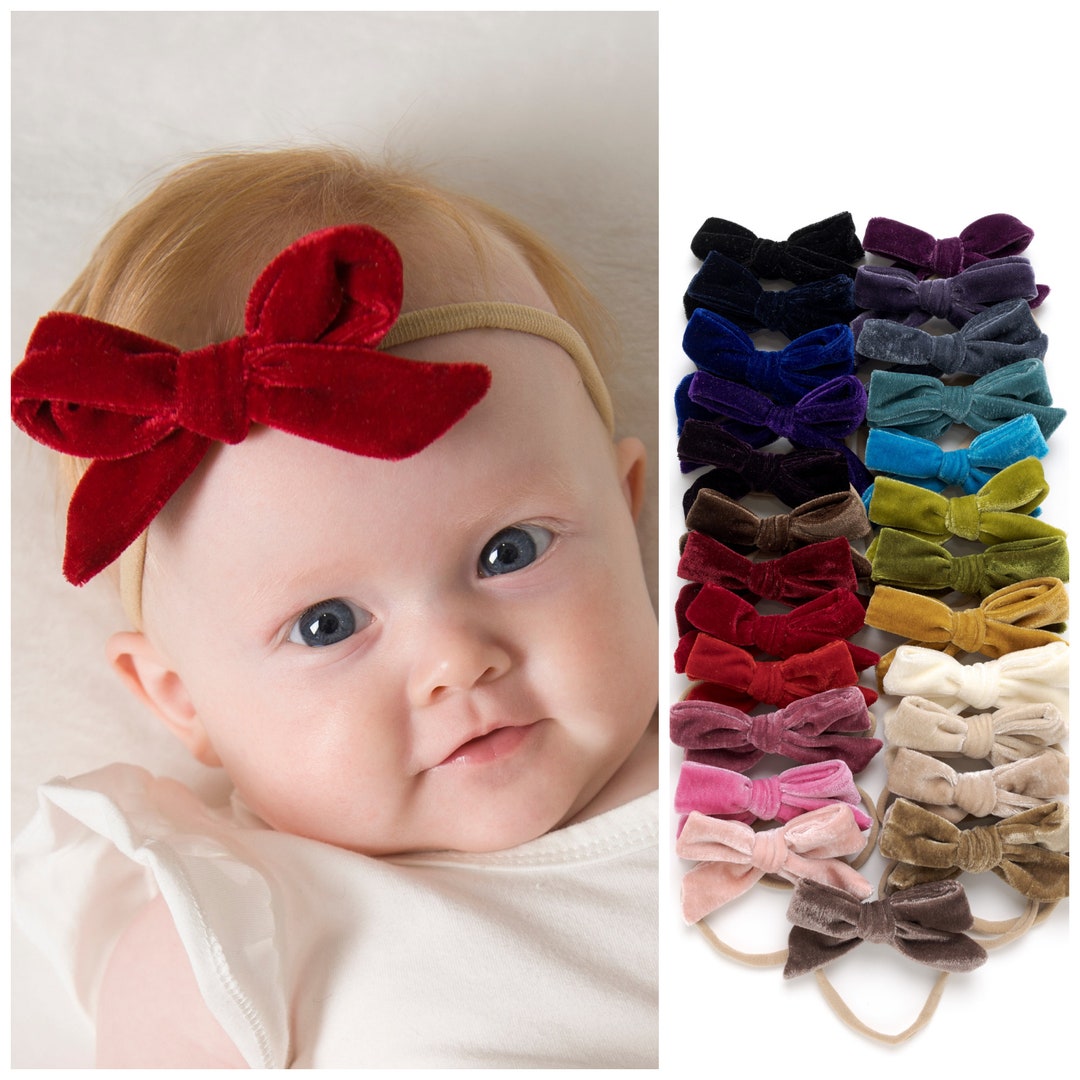 Baby Headbands, Velvet Hair Bow, Velvet Baby Bows, Velvet Bows, Velvet Bow  Baby Headband, Velvet School Girl Bow, Baby Velvet