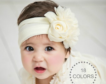 Pick Color Baby Girl Headband, COUTURE NYLON baby headbands, Ivory Turban Headband, Baby Girl Hair Bows, Baby Head Wraps, Newborn Hair Bows