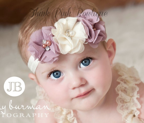 Handmade baby hair band Diadème avec nœud pour baptême ivoire mariage baptême