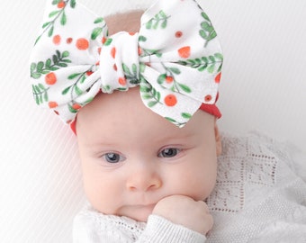 Christmas Baby Headband, Christmas Baby Bows, Red Holly Berry Christmas Headband, Christmas Big Bow Headband, Newborn Headband, Baby Bow