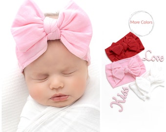 Baby headbands, Baby headband,  Bow Nylon Head Wrap, Nylon Headbands, LUNA Wide Nylon headbands, Newborn Headband, Infant Hair Bows, Red Bow