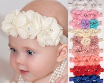 SALE! Baby Headband, Ivory Headband, baby girl headband,Newborn Headband, shabby chic flower headband, Baby Headbands,Baptism Headband.