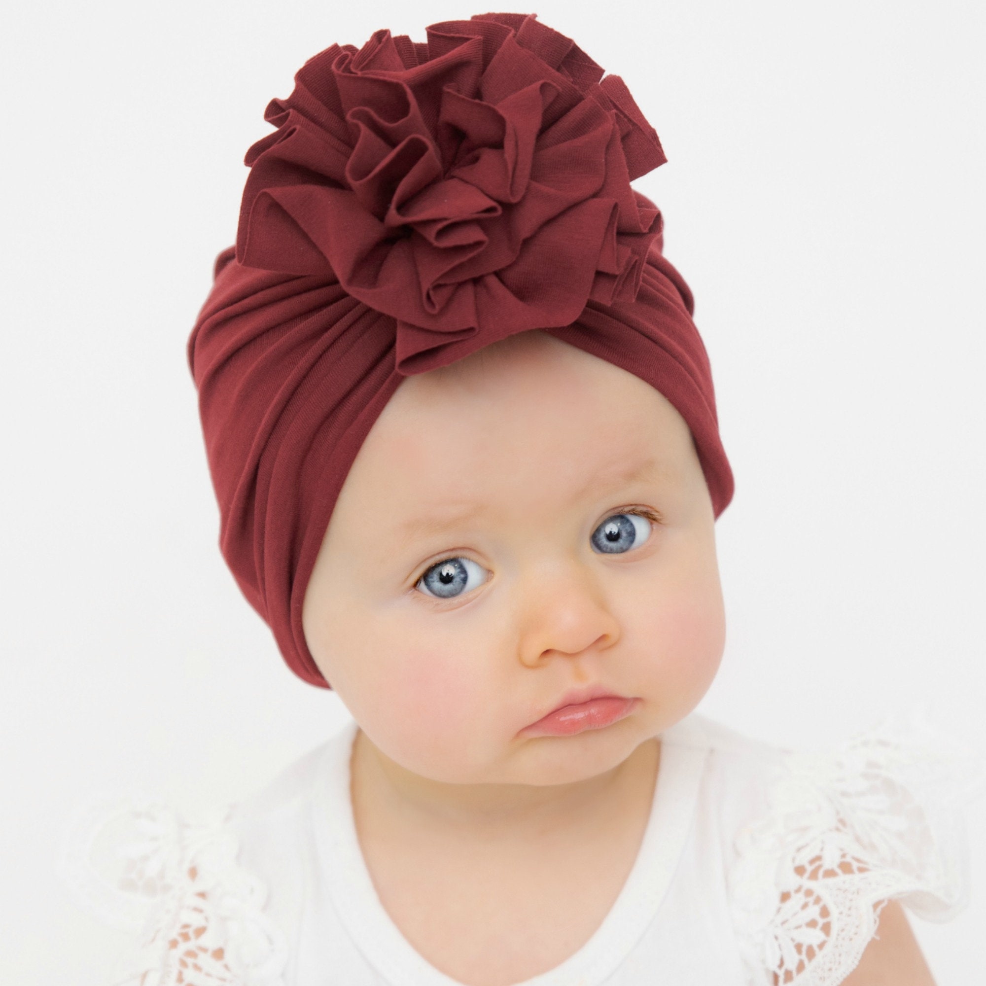 Flower Baby Turban Hat, Soft Stretchy Cotton Newborn Beanie 