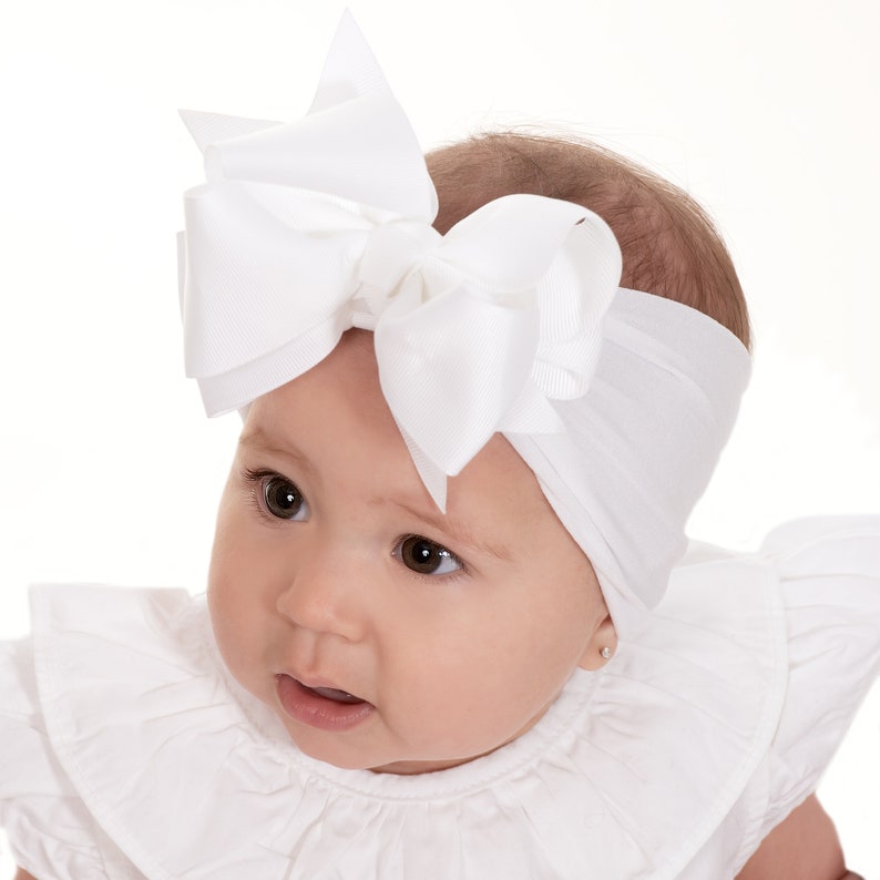 Big Bow Baby Headband, Baby Girl Headbands, Turban Nylon Headband, Baby Head Wraps, Oversized Baby Bow Headband, Toddler Hair Bows, Headwrap image 8