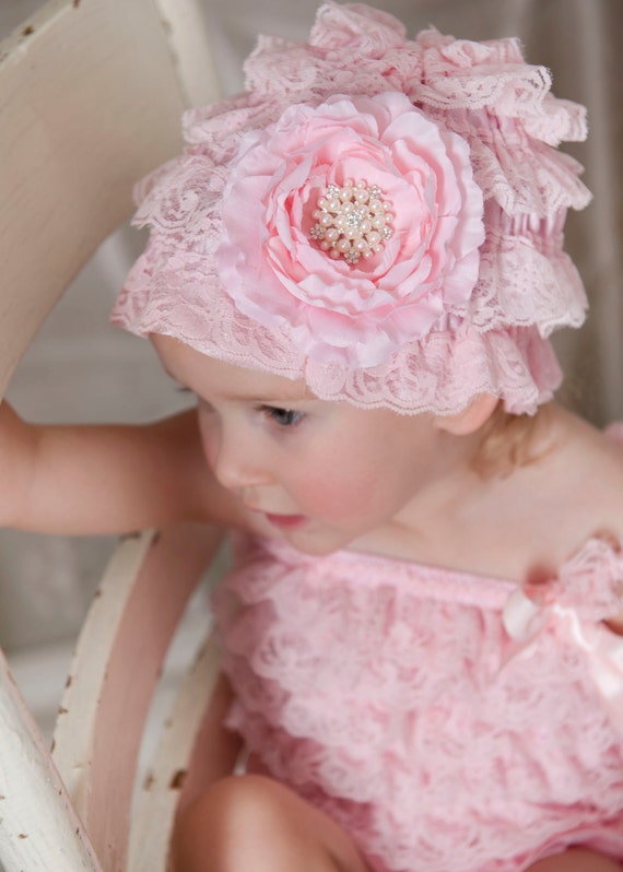 Items similar to Pink Lace baby hat,baby girl hat, baby benie