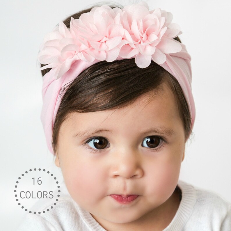 Nylon Baby headband Nylon baby headbands Pink FLOWER TRIO Etsy