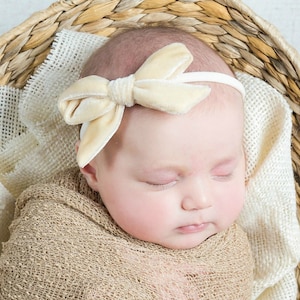 Velvet Baby Bow Headband, Soft Nylon Band, 3.5 Inch