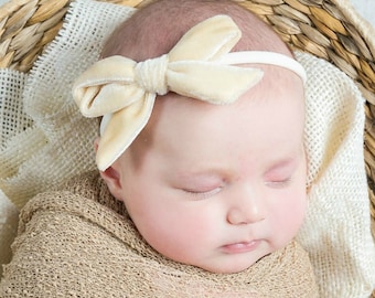 Velvet Baby Bow Headband, Soft Nylon Band, 3.5 Inch