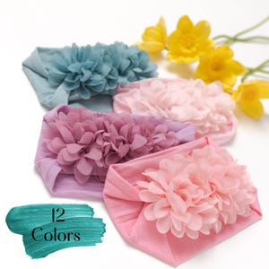 Baby Girl Floral Headband, Newborn Flower Headband, Baby Bow Headband, Baby Girl Hair Bows, Baby Headwraps, Baby Turban, White Newborn Bows.