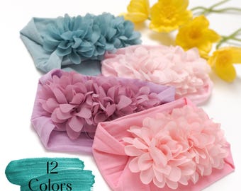 Baby Girl Floral Headband, Newborn Flower Headband, Baby Bow Headband, Baby Girl Hair Bows, Baby Headwraps, Baby Turban, White Newborn Bows.