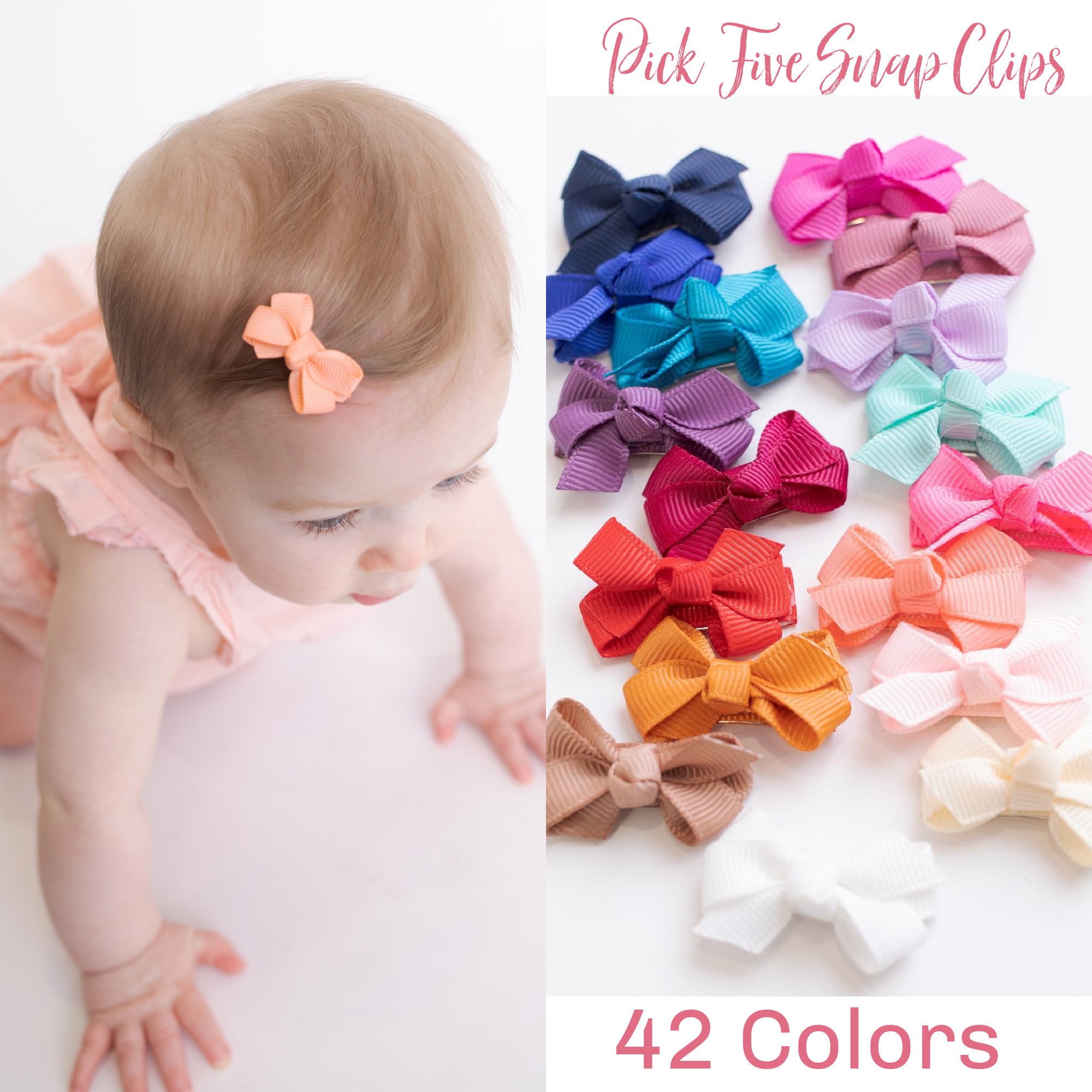 PICK 5 Baby Toddler Snap Clip Baby Bows Mini Bow Hair Clips