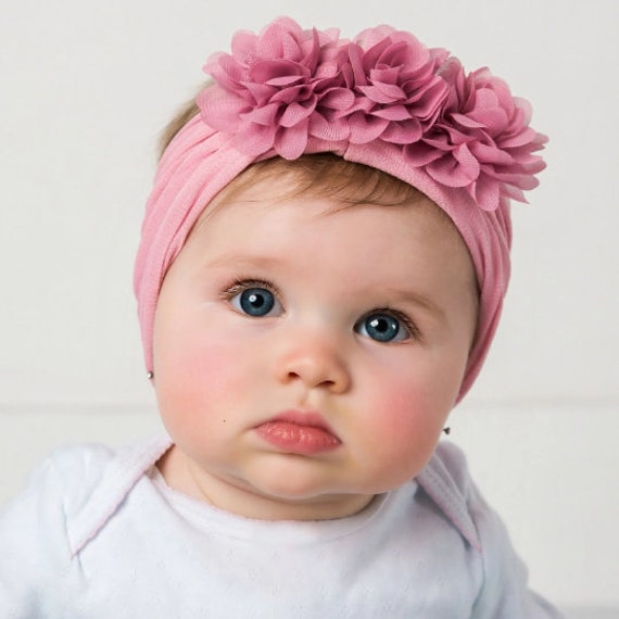 Diademas para bebe con flores de tela en color rosa