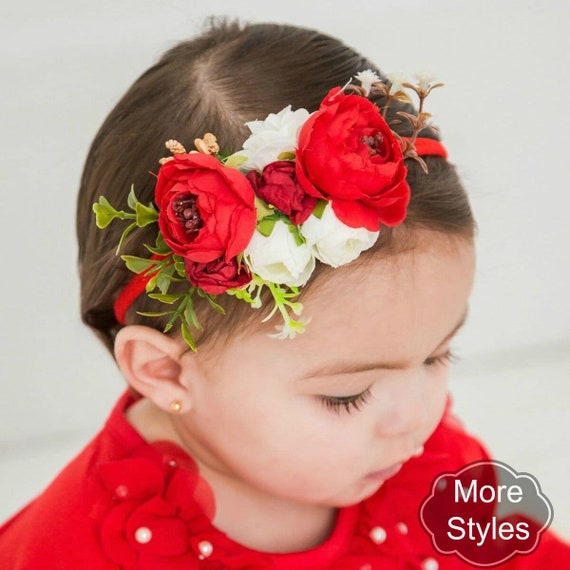 Bandeau de bébé rouge, bandeaux de bébé en nylon, bandeau de nouveau-né,  bandeau de fleur, bandeau de Noël rouge, taille unique bandeaux de bébé  fille -  France