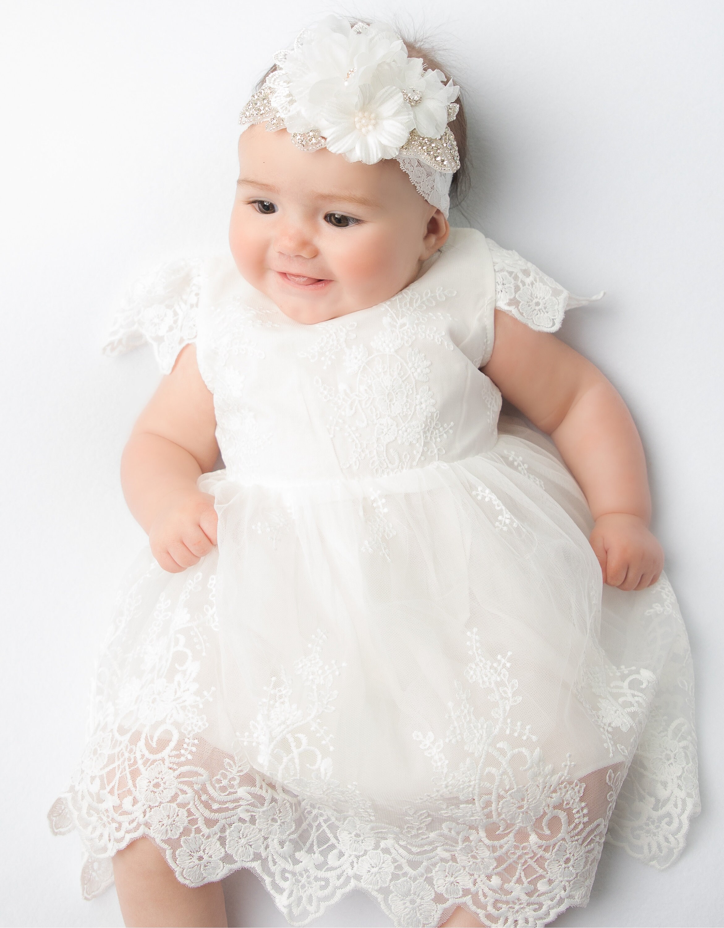 White Baptism Headband Baptismal Hair Bow Baby Etsy