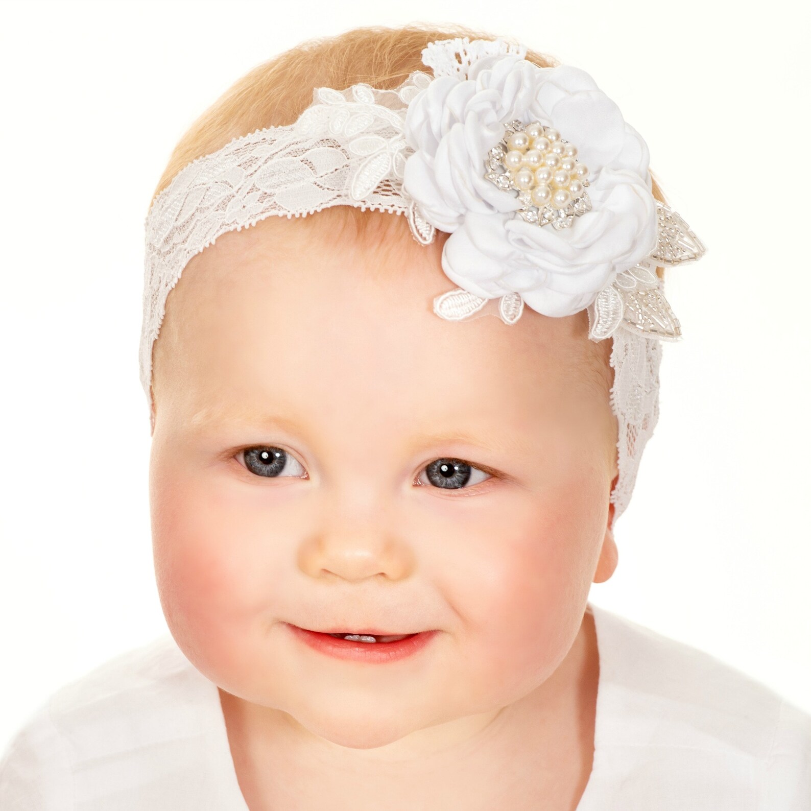 White Baptism Headband Baptismal Hair Bow Baby Etsy