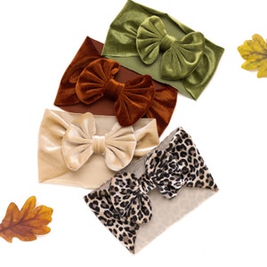 Baby Velvet Bow Headband, Stretchy Newborn Headwrap