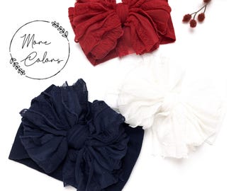 Big RUFFLE Bow Headband, Patriotic Baby Headbands, Baby Head Wraps, Newborn to Toddler Nylon Bow Headbands, 4 th July Baby Girl Headbands