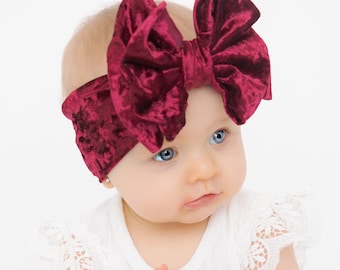 Velvet Baby Headband, Christmas Velvet Hair Bows, Red Baby Girl Headband, Holiday Baby Headwrap, Baby Girl Turban, Newborn Toddler Big Bows