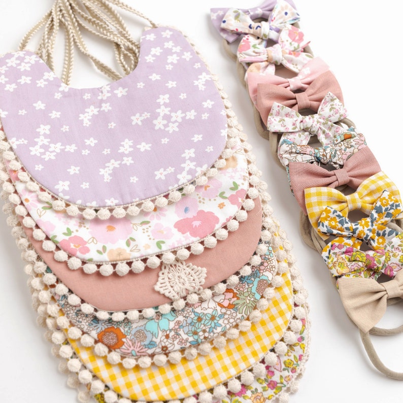 Reversible Baby Bibs Bib Headband Set Vintage Flower Baby Etsy