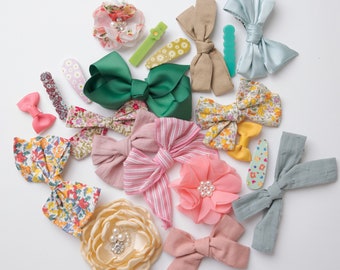 SALE! 10 or 20 Hair Clips GRAB a BAG, Baby Hair Clips and Bows, One size fits all Girls headband, Baby Hair Bows, Girls Bows, Gift Set