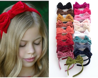 Girls Hard Headbands, Red Velvet Headband, Christmas Bow Headband , Headbands for Toddlers Girls Adults, Velvet Bows, School girl Headband