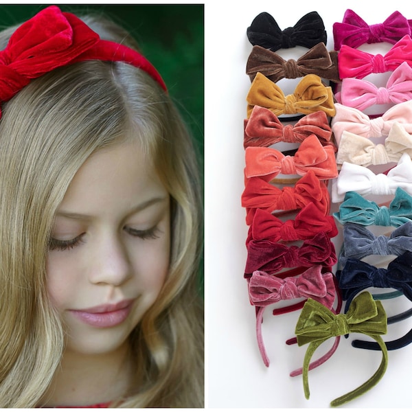 Girls Hard Headbands, Red Velvet Headband, Christmas Bow Headband , Headbands for Toddlers Girls Adults, Velvet Bows, School girl Headband