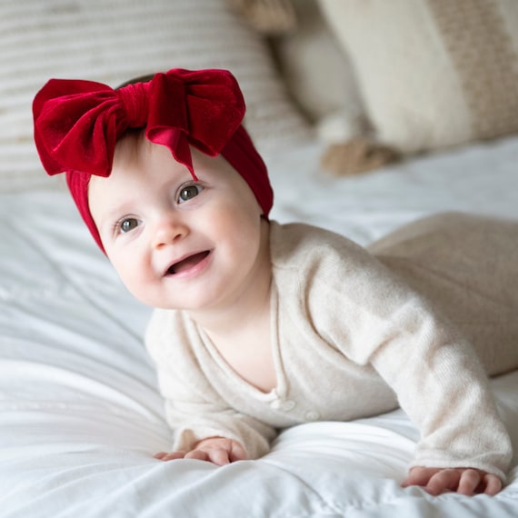 Bandeau de Noël bébé fille, noeuds pour cheveux de Noël en velours, bandeaux  bébé gros noeuds, bandeau nouveau-né en velours rouge, noeuds de Noël bébé  GRACE -  France