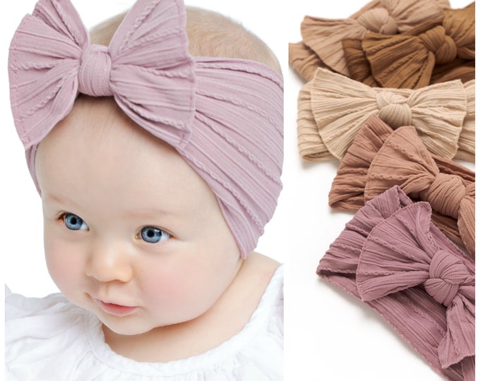 Bow baby headbands, Cable knit baby headbands, newborn baby headbands, baby turbans, baby girl bows, ribbed baby headbands