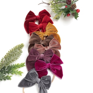 Baby Girl Christmas Headband, Christmas Toddler Hair Clips, Red Velvet Bow Headband, Velvet Hair Bows, Toddler Hair Bows, Newborn Headband