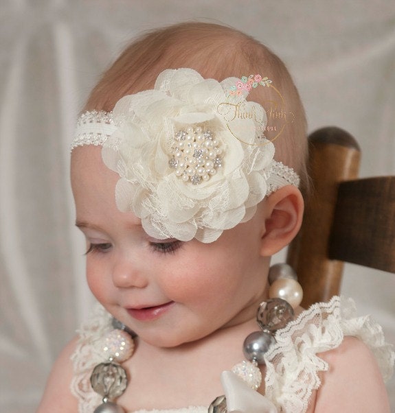 Baby Headbands Ivory Baby HeadbandFlower HeadbandBaby Girl | Etsy