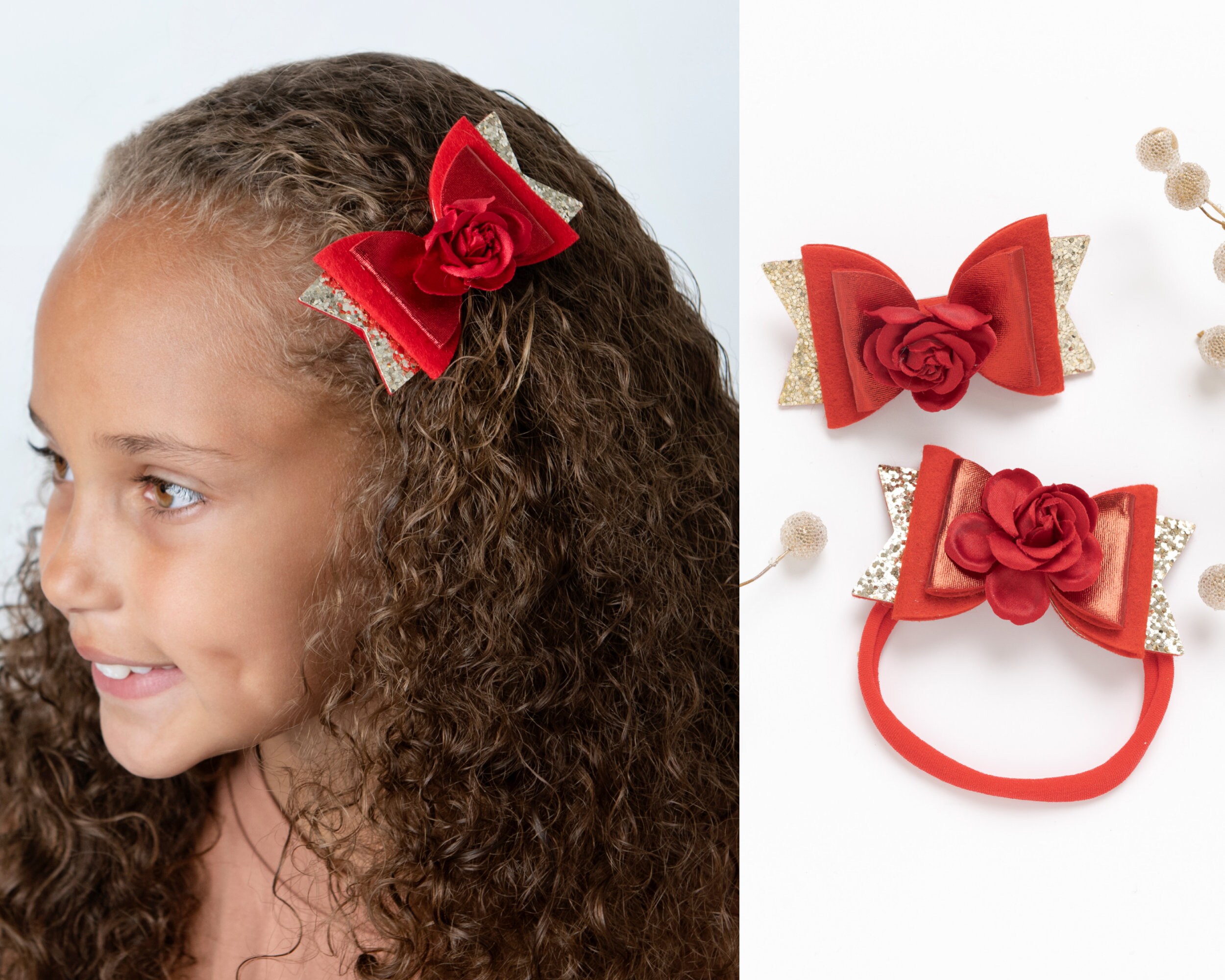 Elegant Red Bow Hair Clip. Christmas Red Bow Hair Accessories. ? Red Hair Bow Velvet Hair Bow Hair Clip | Red Hair Bow  main image 3
