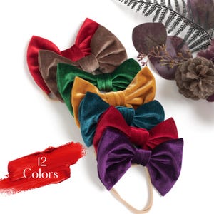 Velvet Christmas Hair Bow, Red Velvet Bow, Baby Girl Hair Bows, Big Bow Baby Headband, Toddler Bow Hair Clips, Velvet Newborn Headbands,