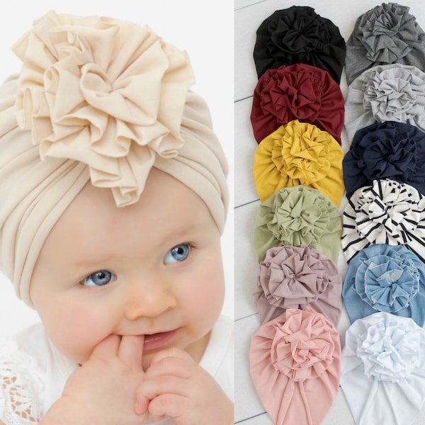 Gorro turbante para bebé, turbante para niña, turbante con flores, gorro elástico para bebé, diadema turbante para bebé, gorro para bebé, turbante para recién nacido, diademas para bebé