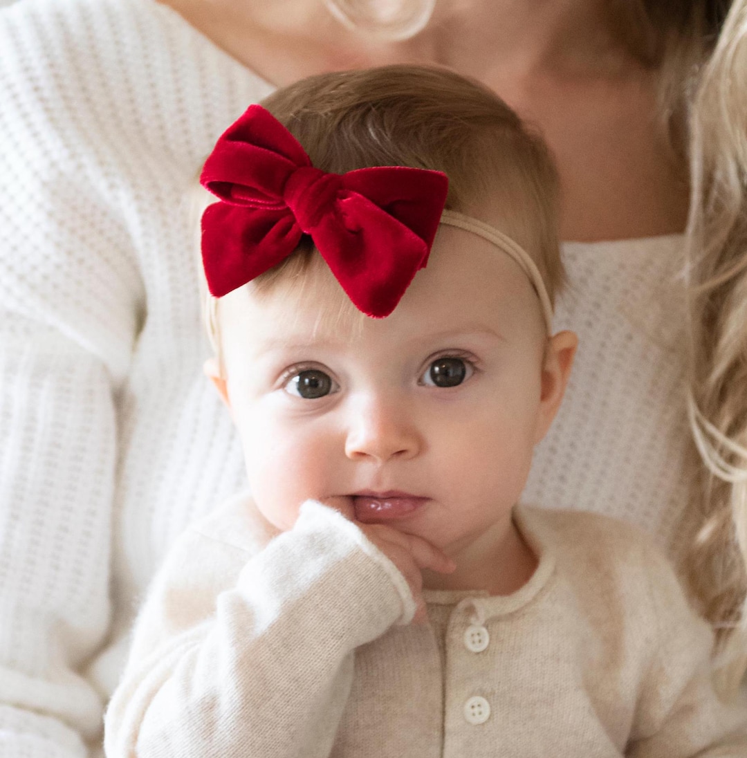 Velvet Baby Headband, Christmas Baby Bows, Red Velvet Hair Bows, Baby Girl  Headbands, Newborn Bow Headband, Toddler Hair Clips, Holiday, AB