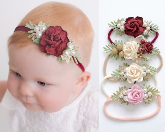 Baby Headbands, Baby Girl Headband, Baby Flower Crown , Newborn Flower  Headband, Newborn Headband, Infant Headband, Newborn Photo Prop, Bows 