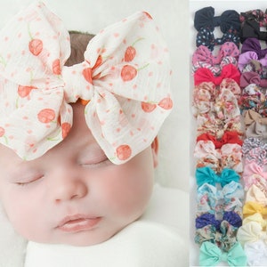 Chiffon Bow headband, Nylon Headbands, Baby Girl Headbands, Infant Headbands, Baby Bows, Baby headband pink white red yellow, Baby Hair Bows