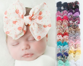 Chiffon Bow headband, Nylon Headbands, Baby Girl Headbands, Infant Headbands, Baby Bows, Baby headband pink white red yellow, Baby Hair Bows