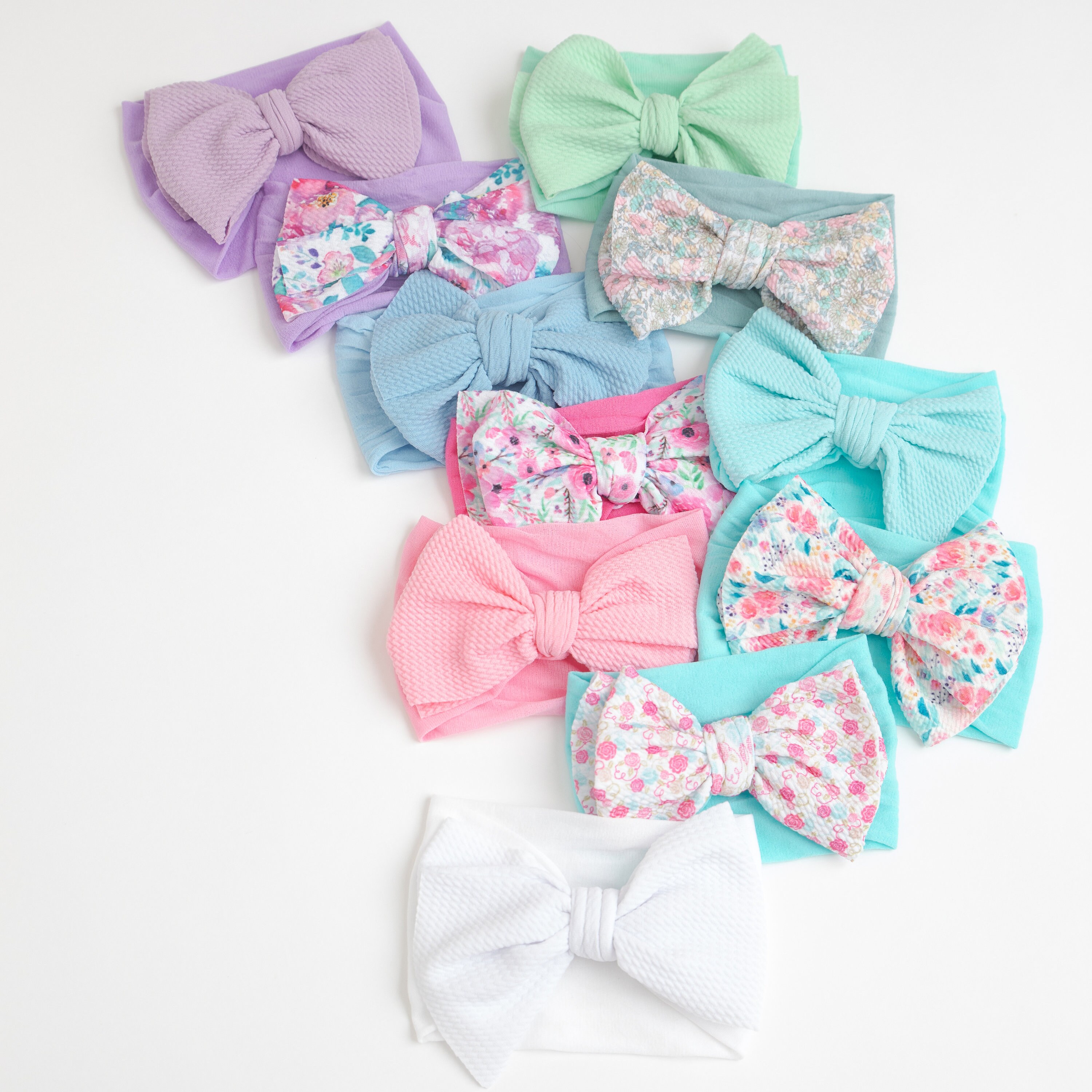 3 Fasce Per Capelli Neonato Con Fiocco - Grigio, Bianco, Rosa - Elastiche E Morbide - Foto 2