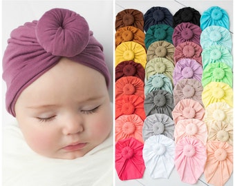 Sombrero de turbante para bebé, turbante para niña, turbante para bebé con nudo redondo, sombrero elástico para bebé, diadema de turbante para bebé, sombrero para bebé, turbante para recién nacido, diadema para bebé