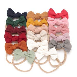 Bow Baby Headband, Mini Linen Hair Bows, Baby Girl Headbands, Newborn Headbands, Small Baby Bows, Baby Girl Bow, Toddler Bows  Hair Clips