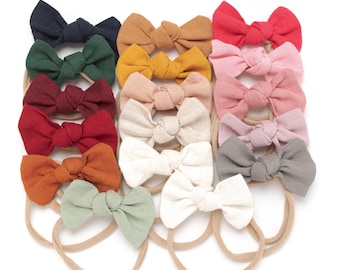 Bow Baby Headband, Mini Linen Hair Bows, Baby Girl Headbands, Newborn Headbands, Small Baby Bows, Baby Girl Bow, Toddler Bows  Hair Clips