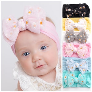 Big Bow Baby Headband, Baby Girl Daisy Headbands, Newborn Baby Bows, Toddler Hair Bows, Nylon Baby Hair Wraps, Flower Infant Headband DAISY