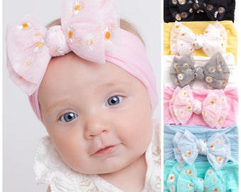 Big Bow Baby Headband, Baby Girl Daisy Headbands, Newborn Baby Bows, Toddler Hair Bows, Nylon Baby Hair Wraps, Flower Infant Headband DAISY