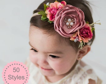 Baby headbands, Baby girl headband,floral nylon headband, flower crown headband, nylon headbands,Newborn headband, Infant Headband,Hair bows